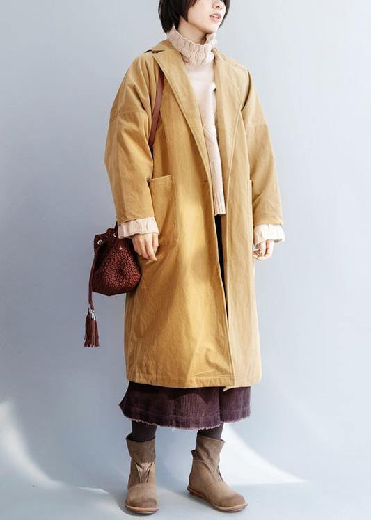 Organic Yellow Fine Trench Coat Sewing Big Pockets Coats
