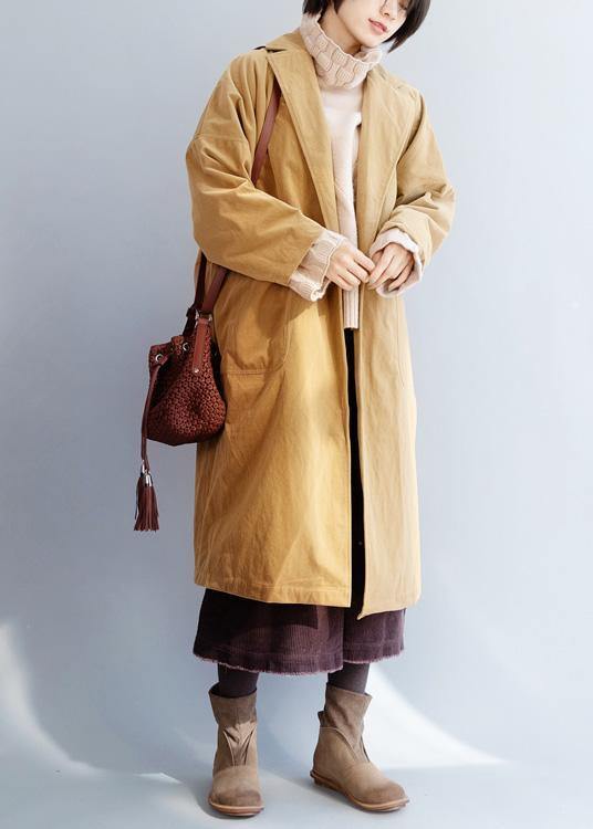 Organic Yellow Fine Trench Coat Sewing Big Pockets Coats