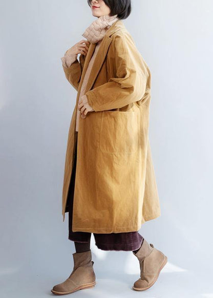 Organic Yellow Fine Trench Coat Sewing Big Pockets Coats