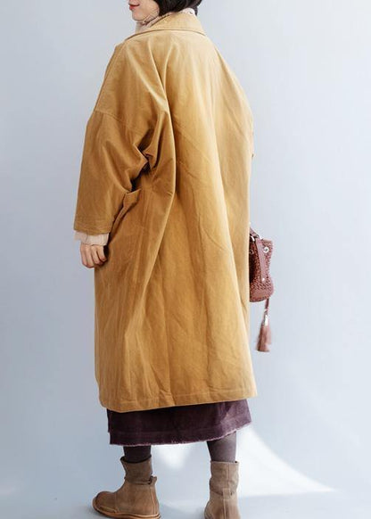 Organic Yellow Fine Trench Coat Sewing Big Pockets Coats