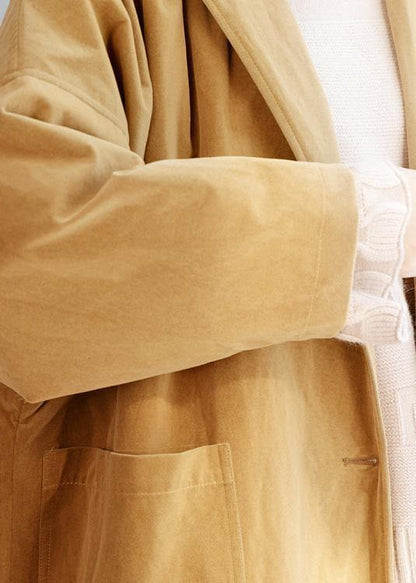 Organic Yellow Fine Trench Coat Sewing Big Pockets Coats