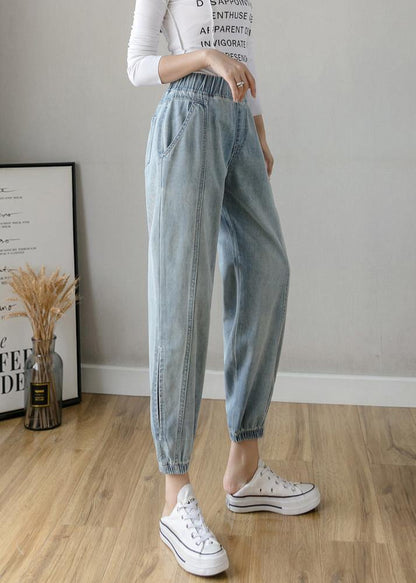 Organic Spring Pants Slim Denim Blue Ideas Elastic Waist Pants