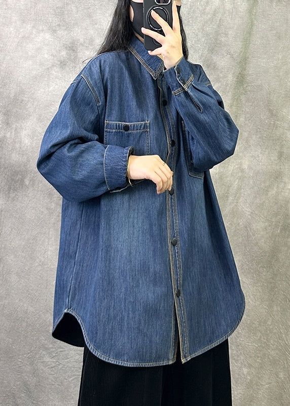 Original 2025 New Grey Blue Denim Shirt Top Spring