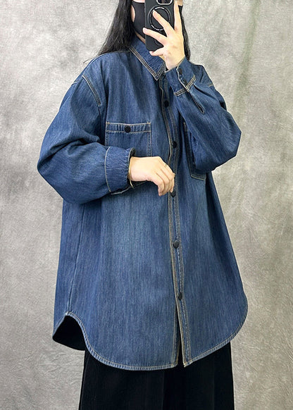 Original 2025 New Grey Blue Denim Shirt Top Spring