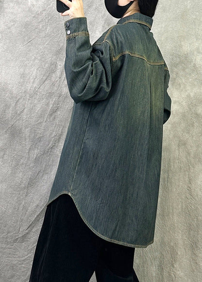 Original 2025 New Grey Blue Denim Shirt Top Spring
