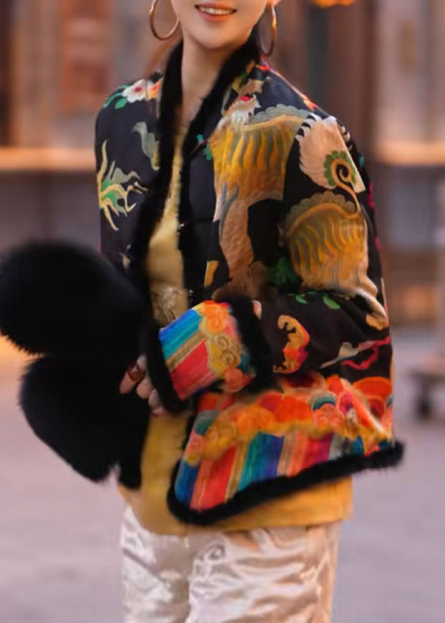 Original Apricot Button Fluffy Patchwork Fine Cotton Parka Winter