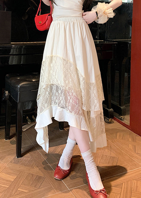 Original Apricot Lace Tulle Patchwork Cotton Skirts Summer