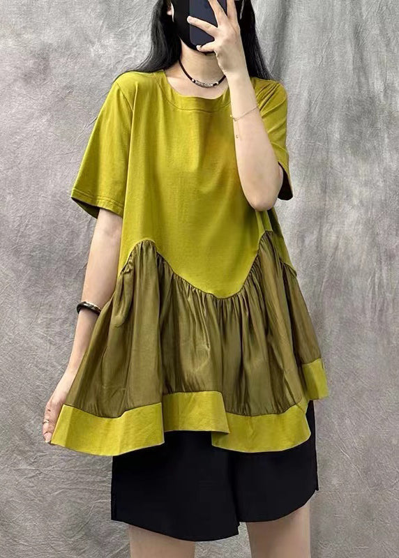 Original Coffee O-neck Patchwork Cotton T Shirt Summer