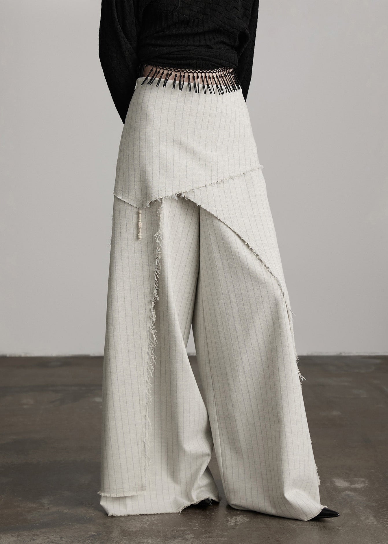 Original Design Apricot Asymmetrical Striped Cotton Pants Skirts Spring