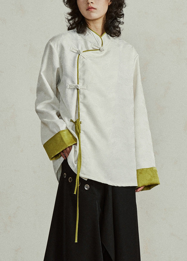 Original Design Beige Stand Collar Top Fall