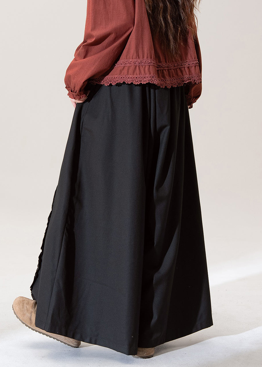 Original Design Black Pockets Cotton Pants Skirt