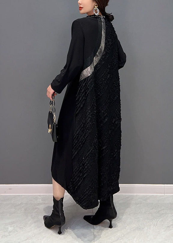 Original Design Black Stand Collar Patchwork Wear on Both Sides Holiday Dress Spring