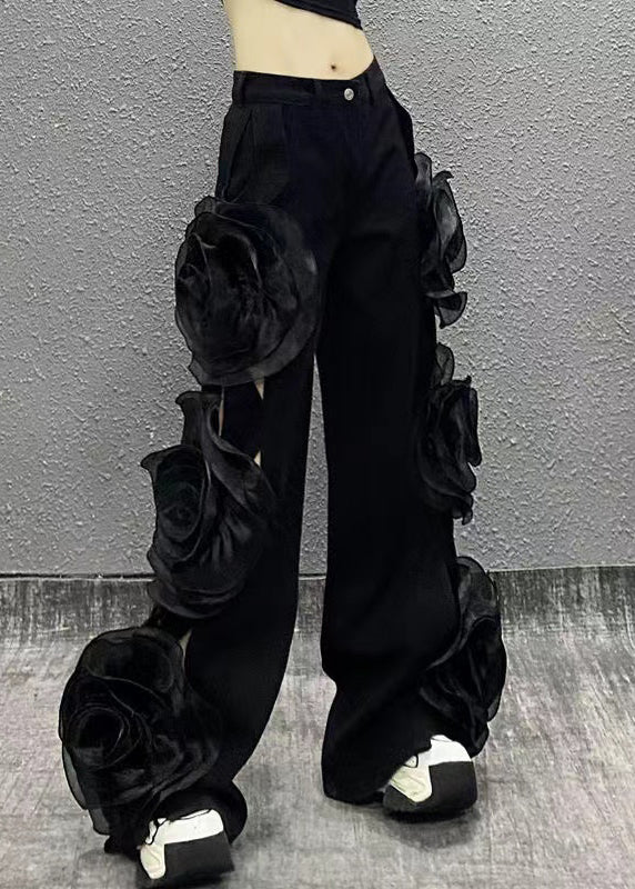 Original Design Blue Hollow Out Denim Wide Leg Pants Spring