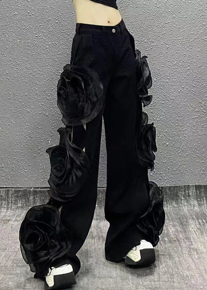 Original Design Blue Hollow Out Denim Wide Leg Pants Spring