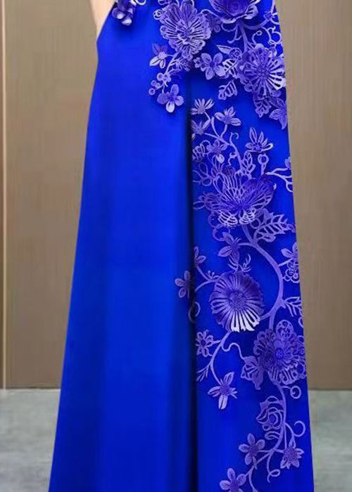 Original Design Blue Print Pockets High Waist Cotton Pants Summer