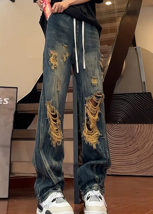 Original Design Blue Ripped Denim Pants Fall