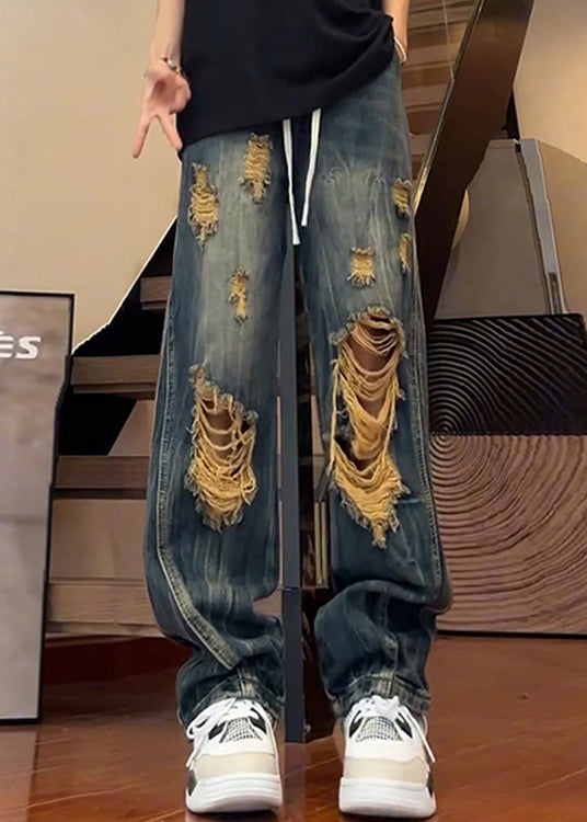 Original Design Blue Ripped Denim Pants Fall