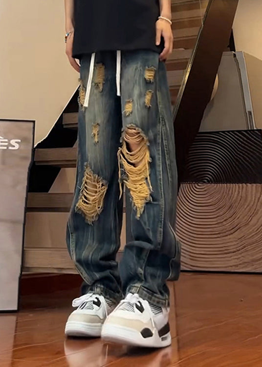 Original Design Blue Ripped Denim Pants Fall