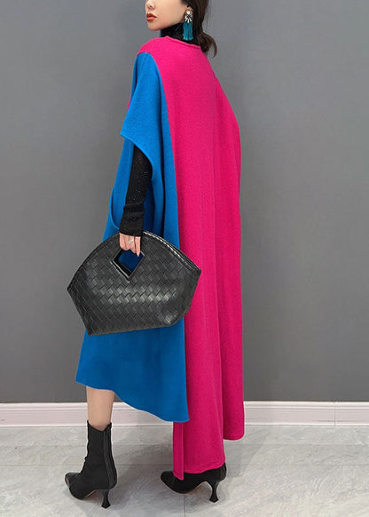 Original Design Colorblock O-neck Asymmetrical Patchwork Cotton Long Dresses Spring