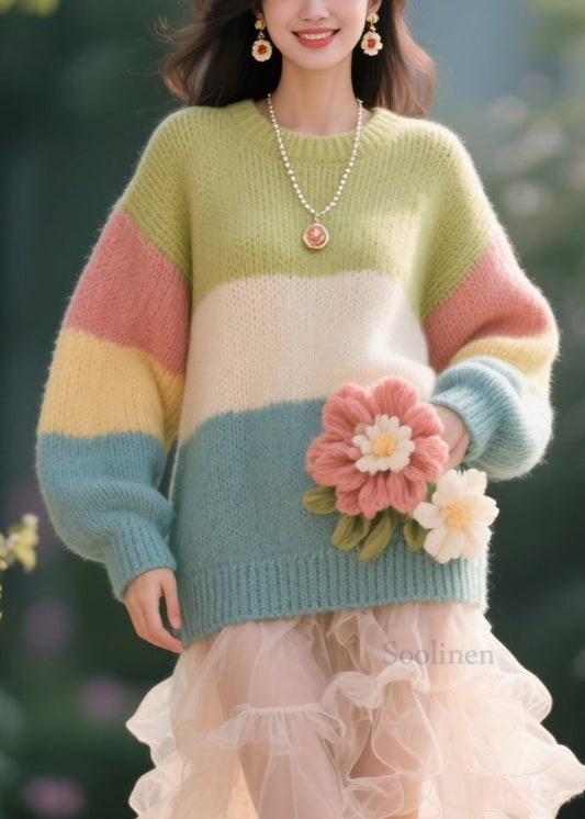 Original Design Colorblock O Neck Knit Pullover Fall