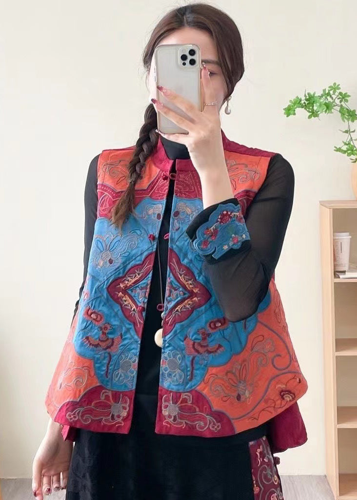 Original Design Embroidered Wear on Both Sides Silk Vest Sleeveless