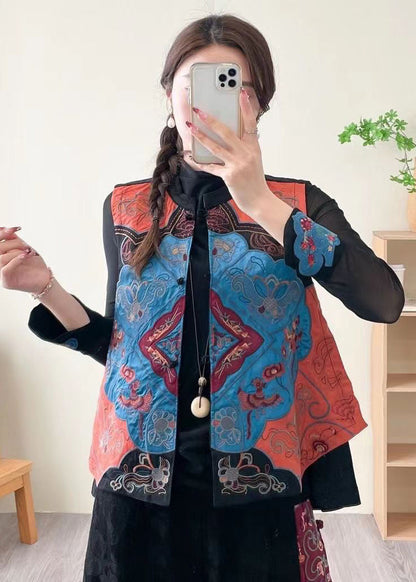 Original Design Embroidered Wear on Both Sides Silk Vest Sleeveless