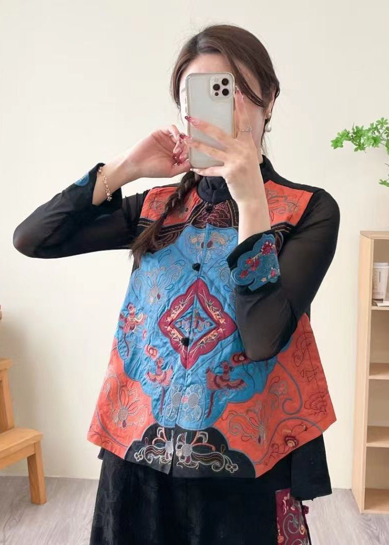 Original Design Embroidered Wear on Both Sides Silk Vest Sleeveless