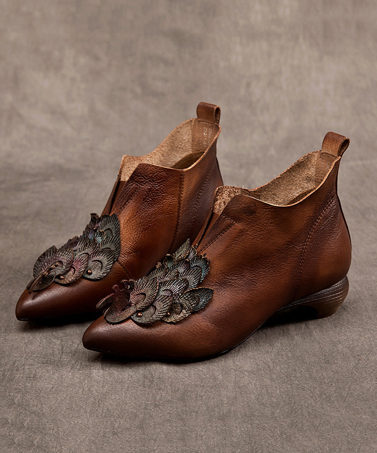 Original Design Style Coffee Pointed Chunky Boots