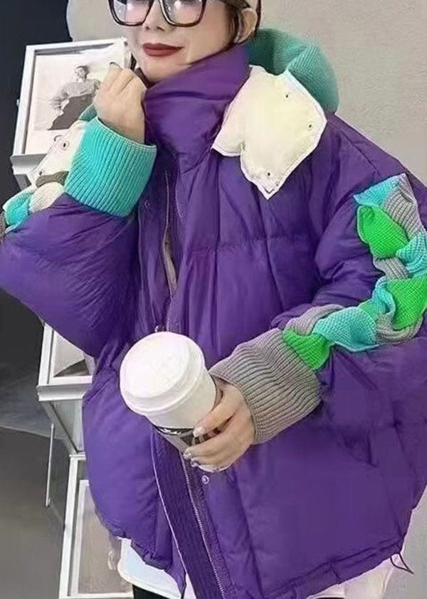 Original Design Green Hooded Patchwork Cotton Blend Down Coat Winter