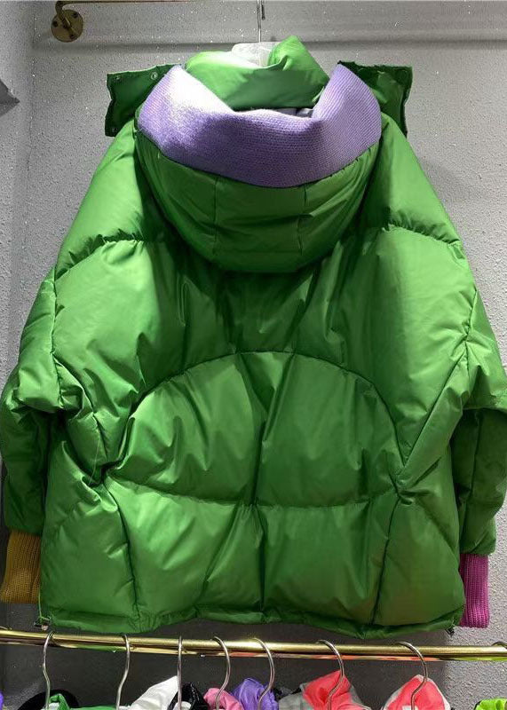 Original Design Green Hooded Patchwork Cotton Blend Down Coat Winter