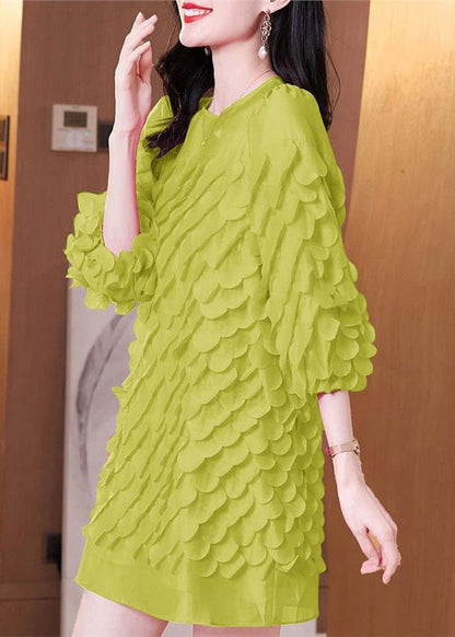 Original Design Green O-neck Patchwork Chiffon Mid Dress Spring