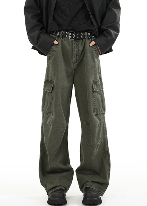 Original Design Green Pockets High Waist Denim Pants Spring