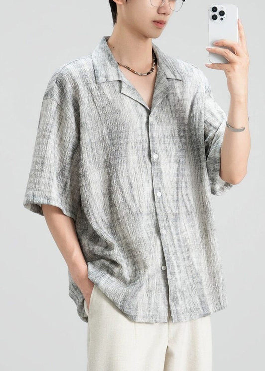 Original Design Grey Peter Pan Collar Button Cotton Shirts Summer