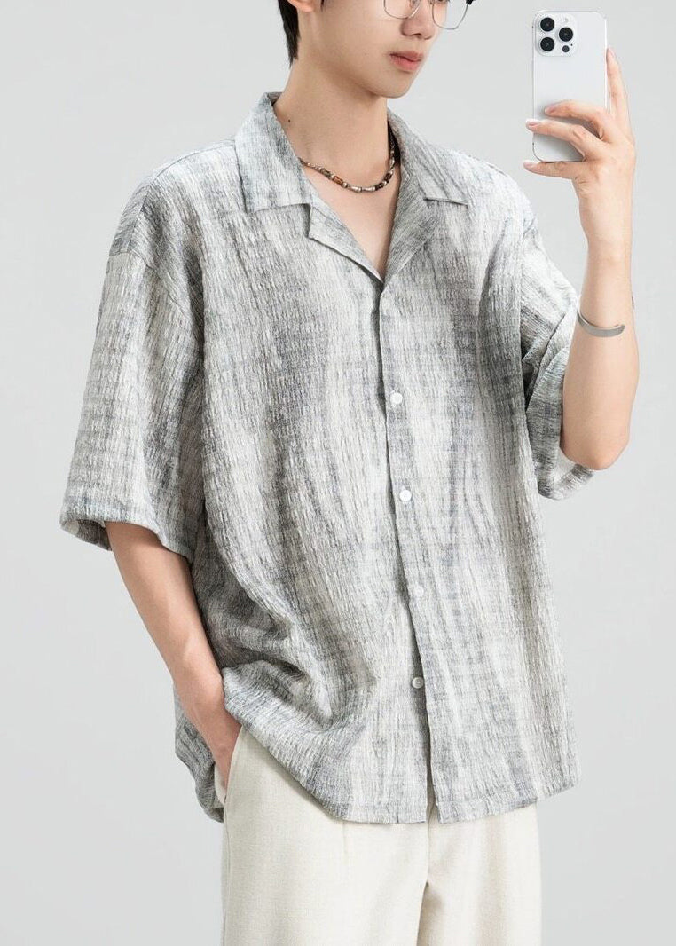 Original Design Grey Peter Pan Collar Button Cotton Shirts Summer