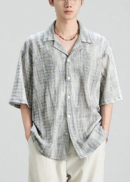 Original Design Grey Peter Pan Collar Button Cotton Shirts Summer