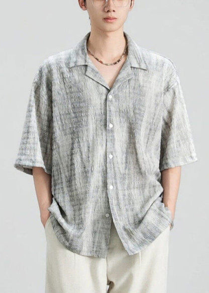 Original Design Grey Peter Pan Collar Button Cotton Shirts Summer