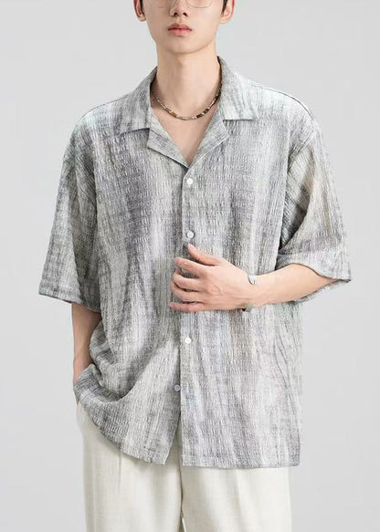 Original Design Grey Peter Pan Collar Button Cotton Shirts Summer