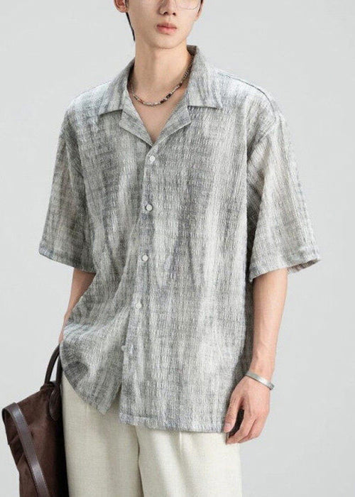 Original Design Grey Peter Pan Collar Button Cotton Shirts Summer