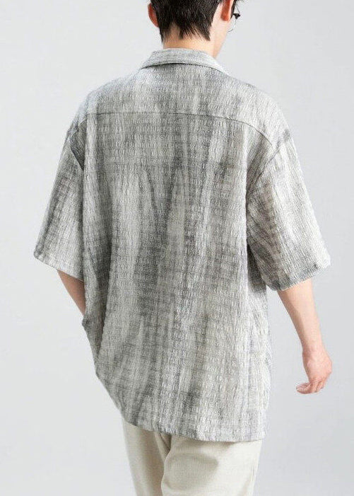 Original Design Grey Peter Pan Collar Button Cotton Shirts Summer