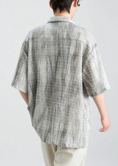 Original Design Grey Peter Pan Collar Button Cotton Shirts Summer