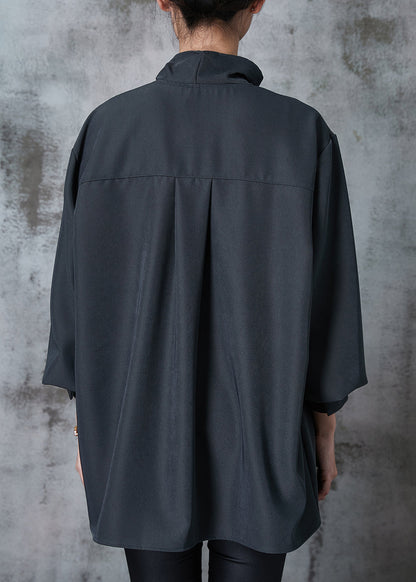 Original Design Grey Turtle Neck Oversized Cotton Shirt Fall