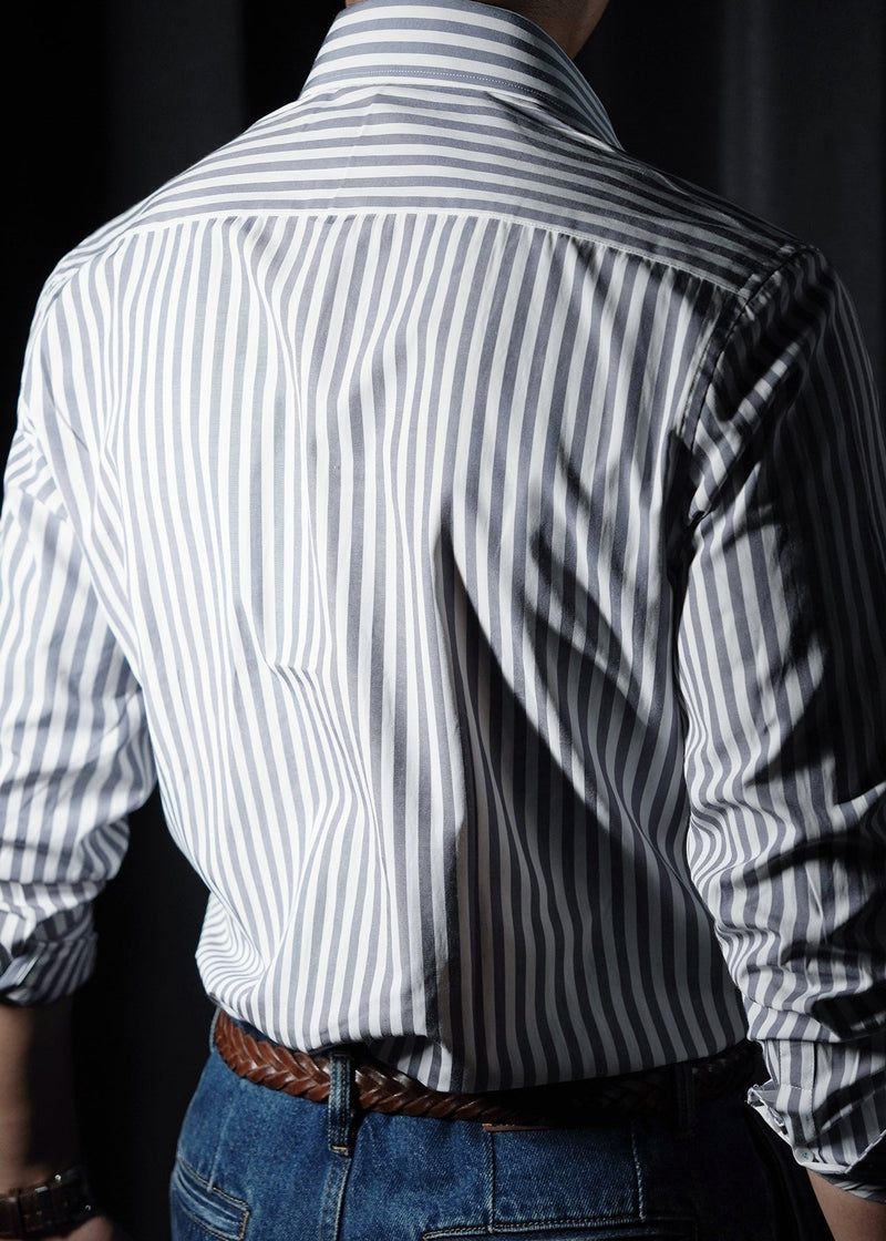 Original Design Haze Blue Striped Button Cotton Shirts Fal