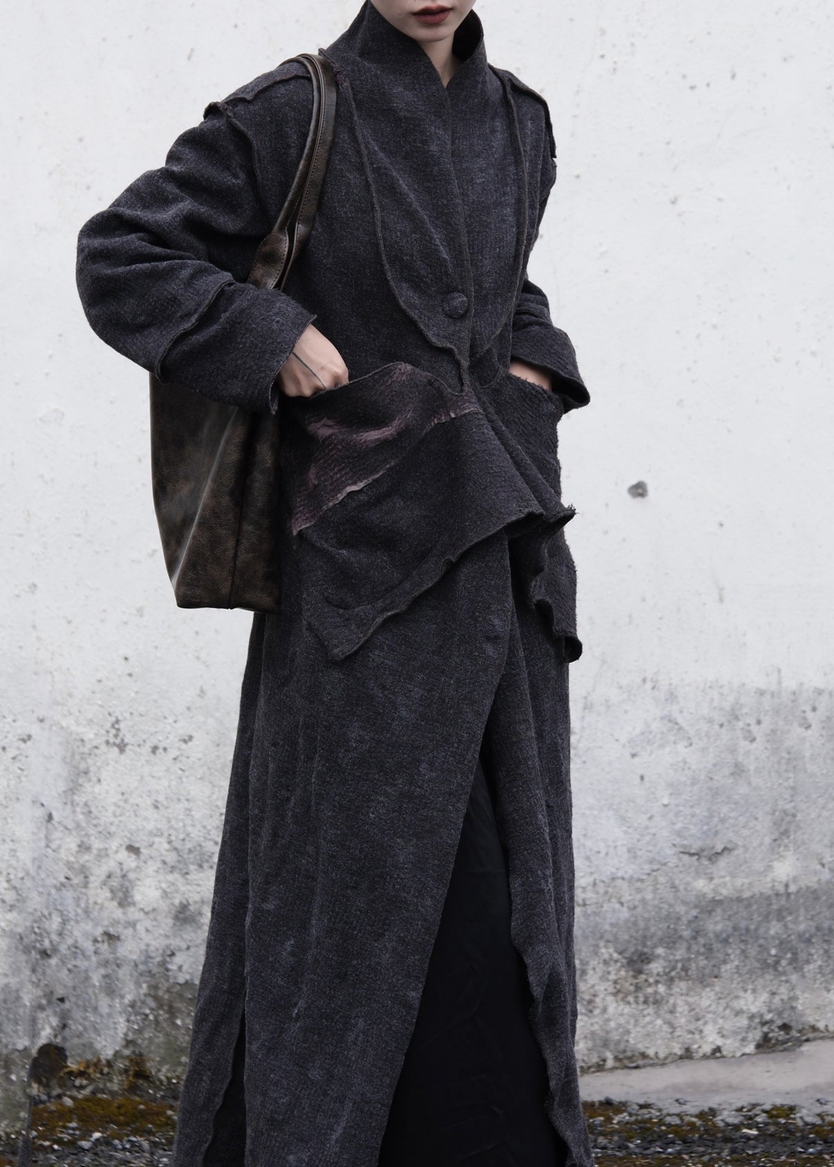 Original Design Ruffled Pockets Patchwork Wear on Both Sides Cotton Trench Spring
