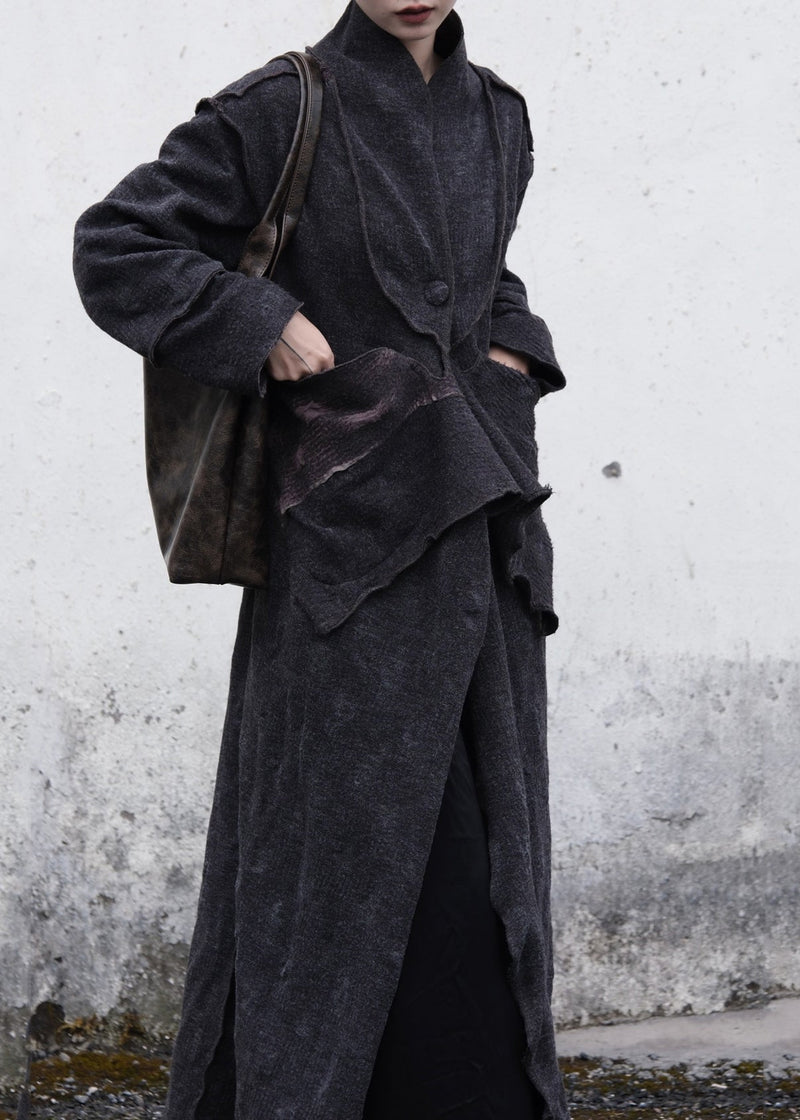 Original Design Ruffled Pockets Patchwork Wear on Both Sides Cotton Trench Spring
