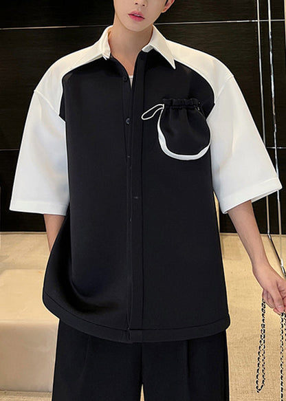 Original Design White Cinched Pockets Patchwork Shirts Summer