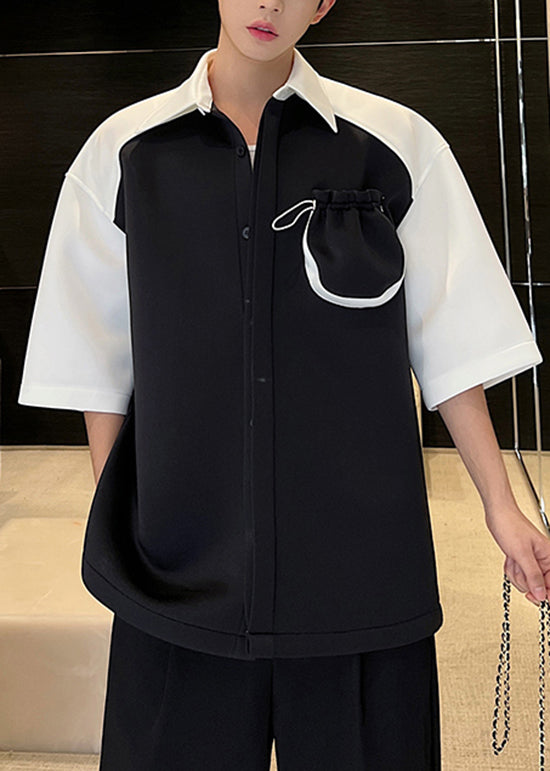 Original Design White Cinched Pockets Patchwork Shirts Summer