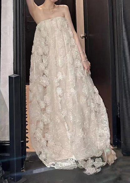 Original Design White Off the Shoulder Flower Tulle Long Dress