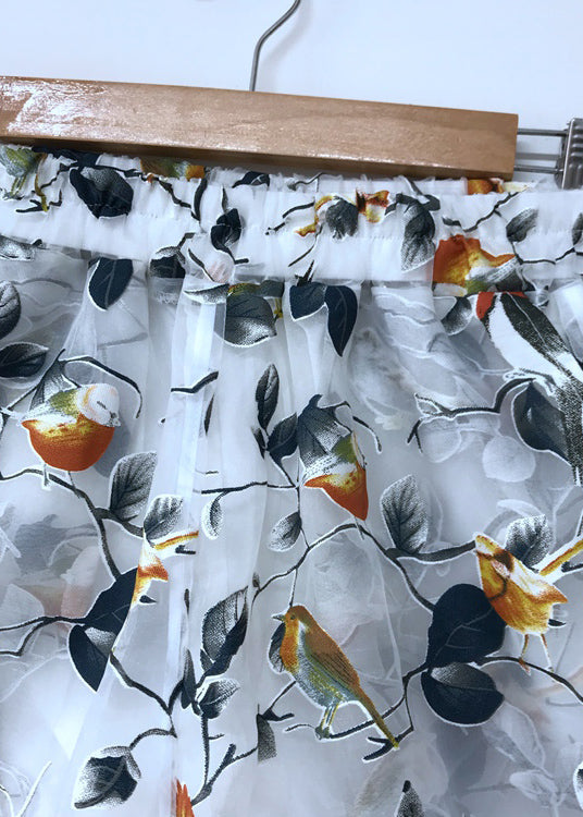 Original Design White Print Organza Beach Shorts Summer