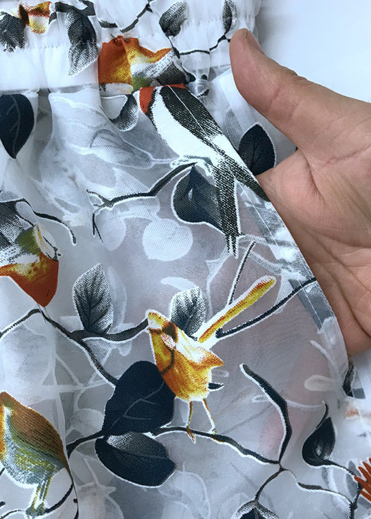 Original Design White Print Organza Beach Shorts Summer