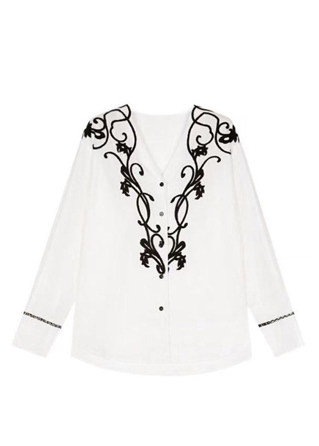 Original Design White V Neck Print Shirt and Shorts Two Pieces Set Spring